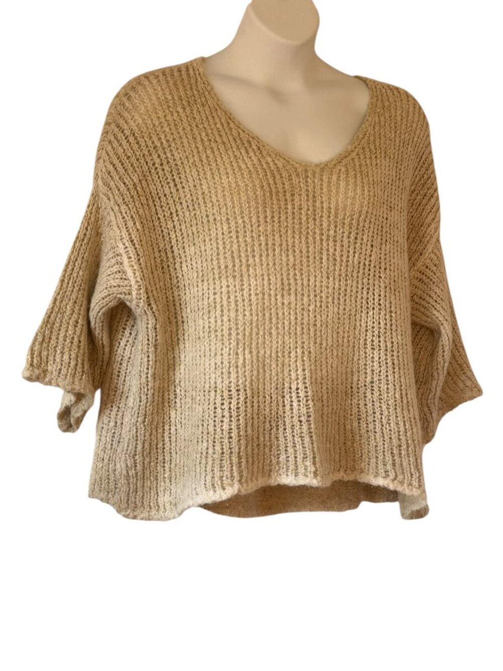 Gigi Moda Ampio Knit Sweater Open Weave Beige Mohair Dolman Oversized Italy OS